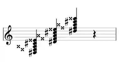 Sheet music of D# 7#5#9 in three octaves